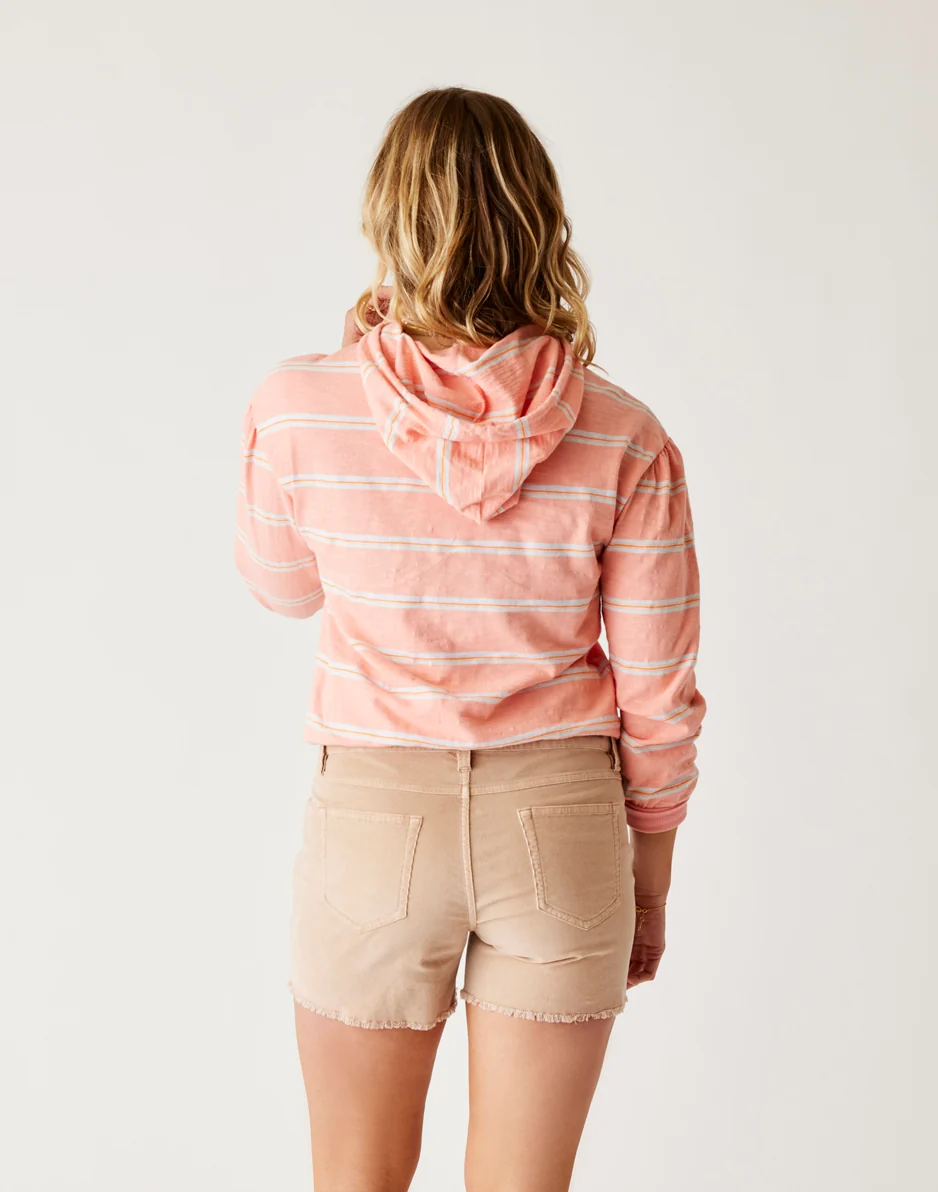 Birdie Slub Hoodie: Electric Coral Rugby Stripe - FINAL SALE - Image 3