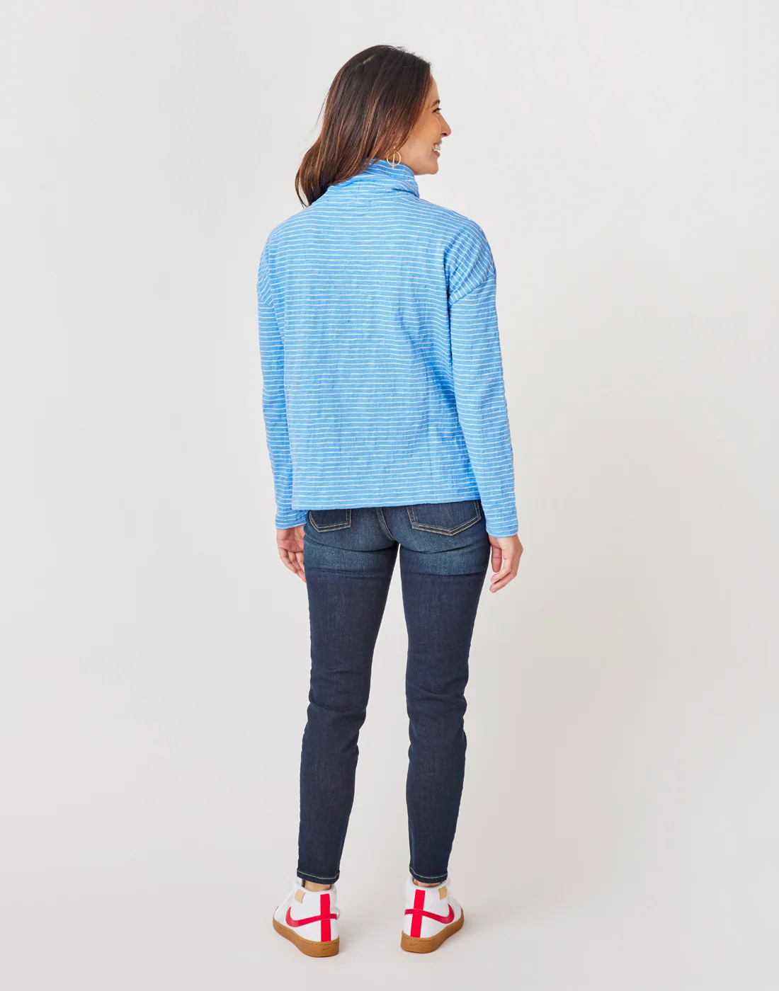 Bodie Funnel Neck: Bluebay Stripe - FINAL SALE - Image 4