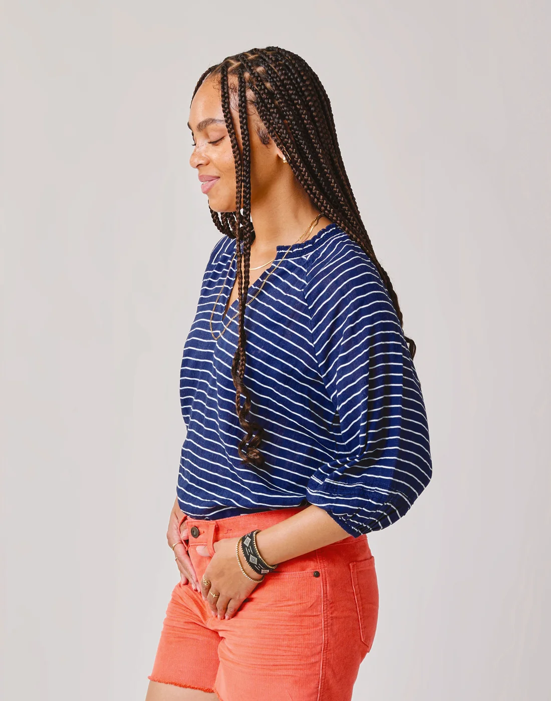 Camryn Top: Navy Harris Stripe - Image 2