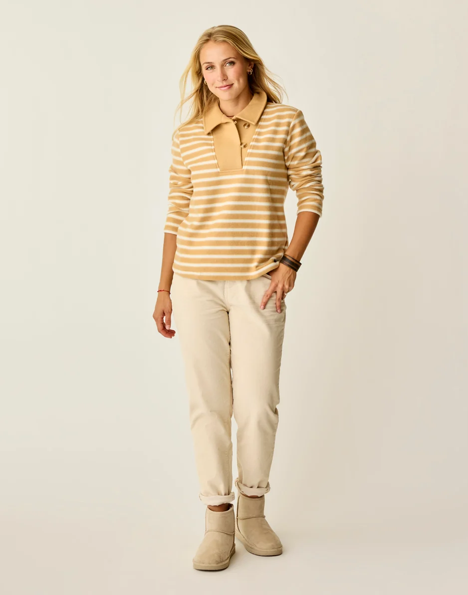 Clara Fleece Pullover: Camel Even Stripe - Image 6
