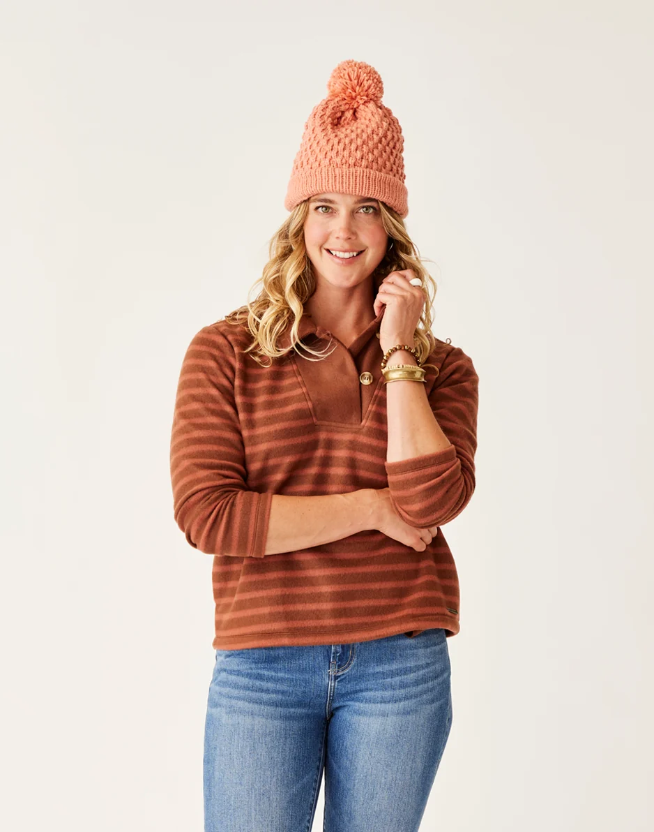 Clara Fleece Pullover: Chocolate Even Stripe - FINAL SALE - Image 2