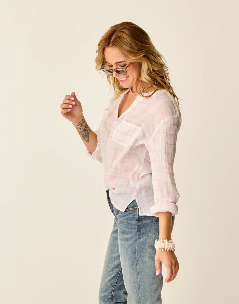 Dylan Gauze Shirt: Hot Pink Plaid - FINAL SALE - Image 2