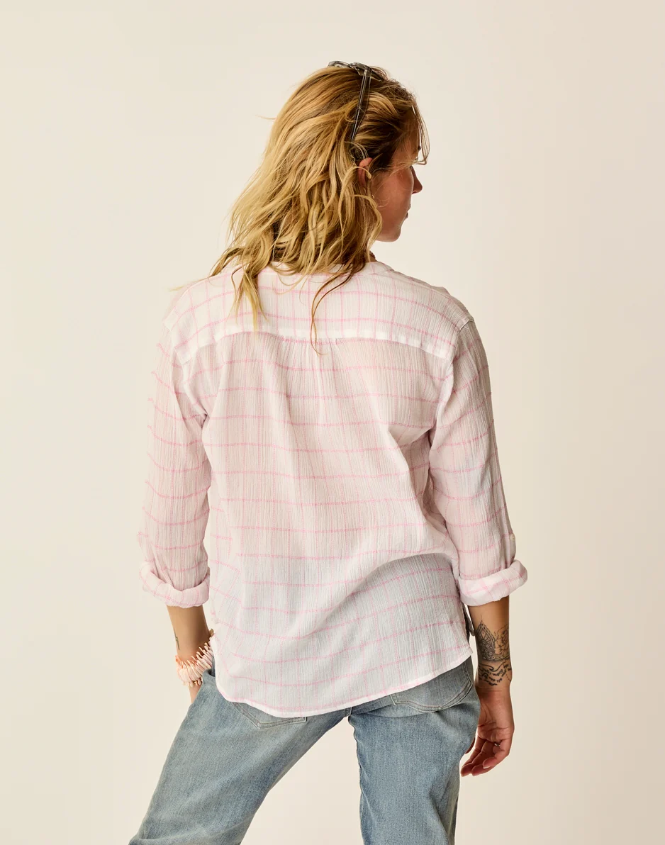 Dylan Gauze Shirt: Hot Pink Plaid - FINAL SALE - Image 3