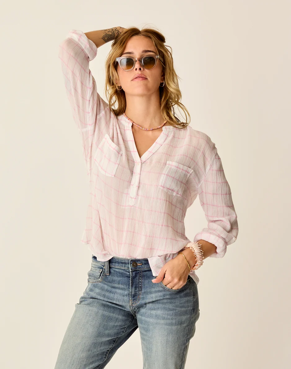 Dylan Gauze Shirt: Hot Pink Plaid - FINAL SALE - Image 4