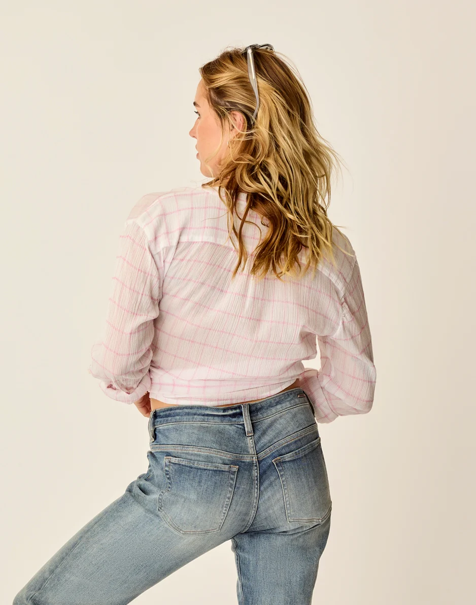 Dylan Gauze Shirt: Hot Pink Plaid - FINAL SALE - Image 5