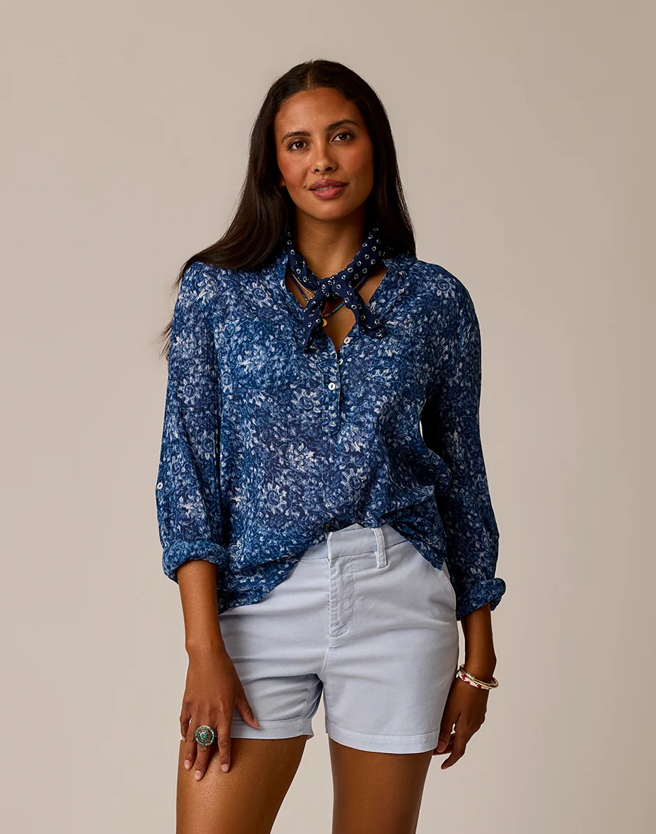 Dylan Gauze Shirt: Indigo Floral - Image 3