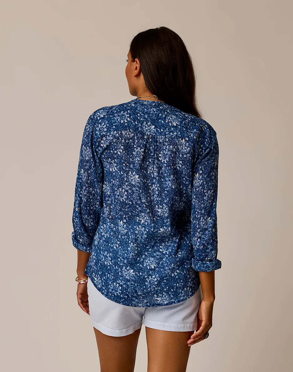 Dylan Gauze Shirt: Indigo Floral - Image 5