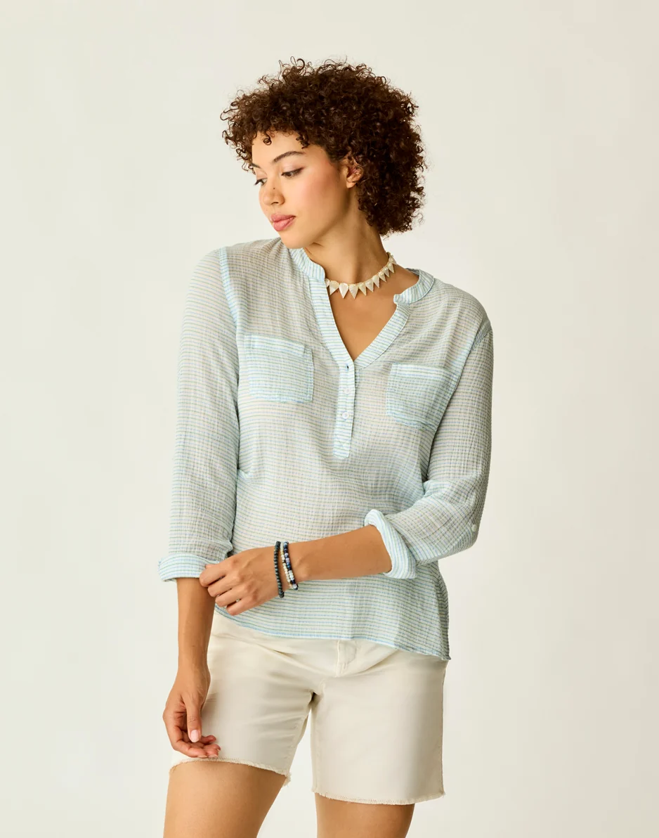 Dylan Gauze Shirt: Lagoon Stripe - FINAL SALE - Image 4