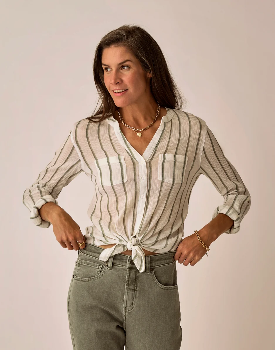 Dylan Gauze Tunic: Fatigue Stripe - Image 4