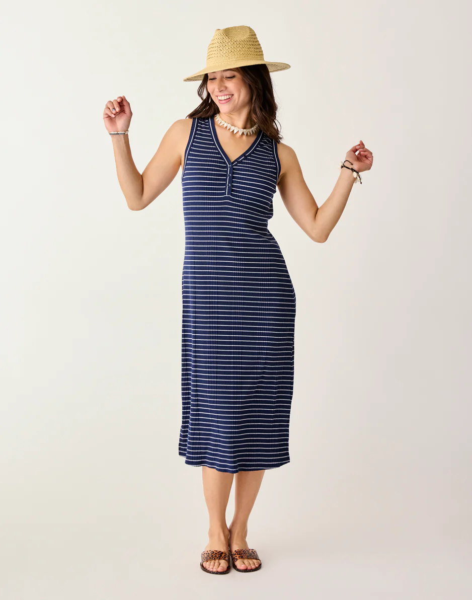 Elodie Rib Dress: Blue Stripe - FINAL SALE - Image 2