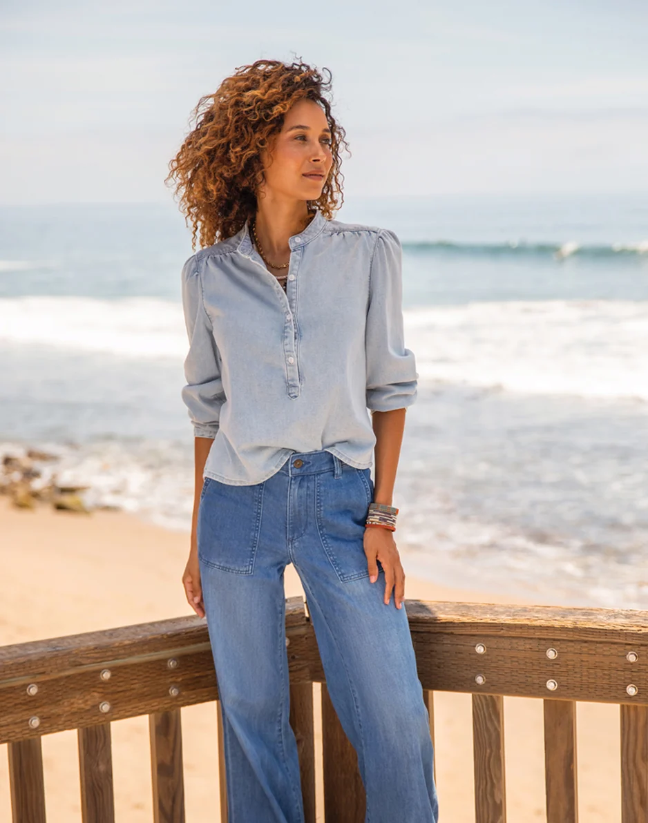 Farrah Lightweight Denim Wide Leg: Magnolia - Image 3