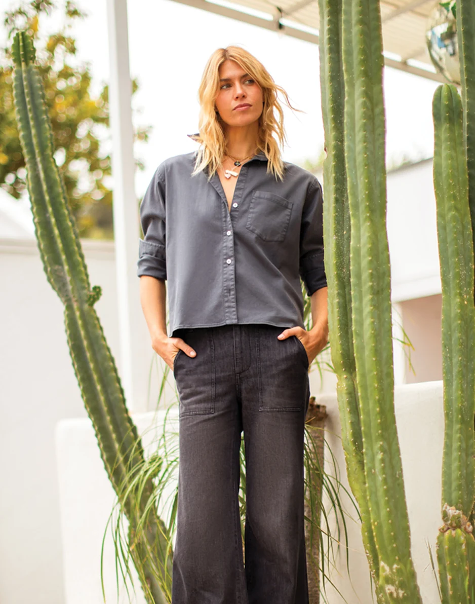 Farrah Lightweight Denim Wide Leg: Washed Black - Image 3