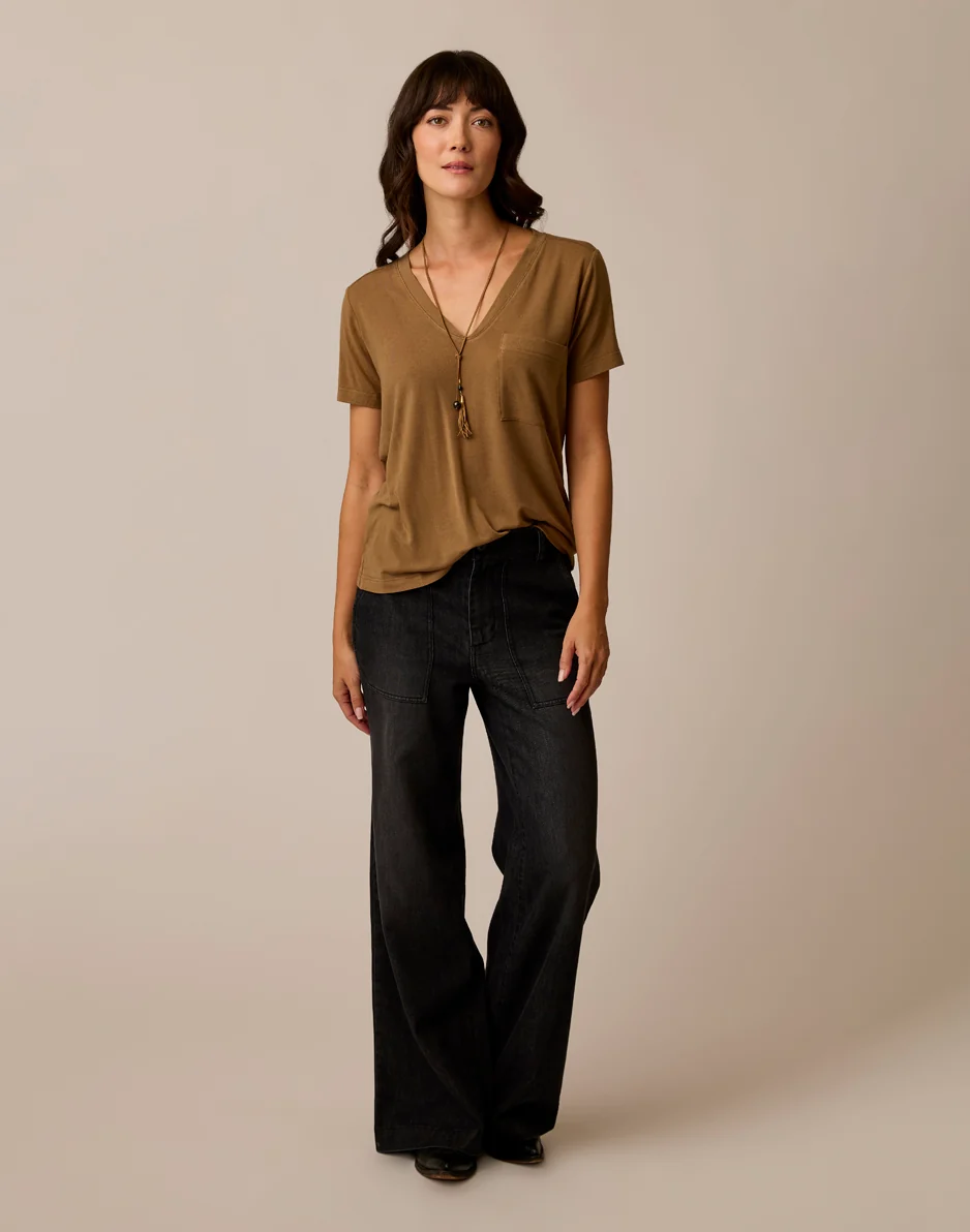 Farrah Lightweight Denim Wide Leg: Washed Black - Image 4