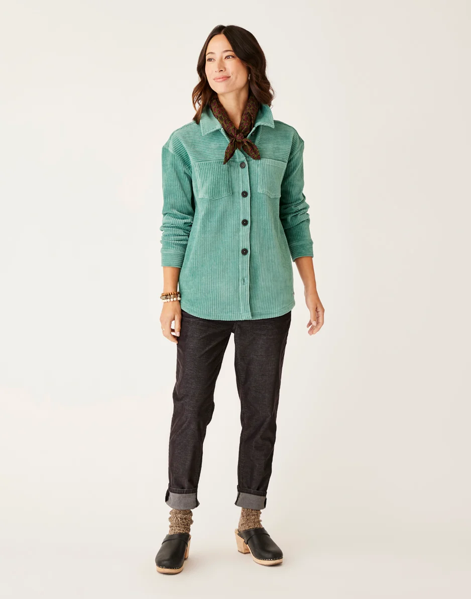 Hudson Stretch Cord Shacket: Forest - FINAL SALE - Image 2