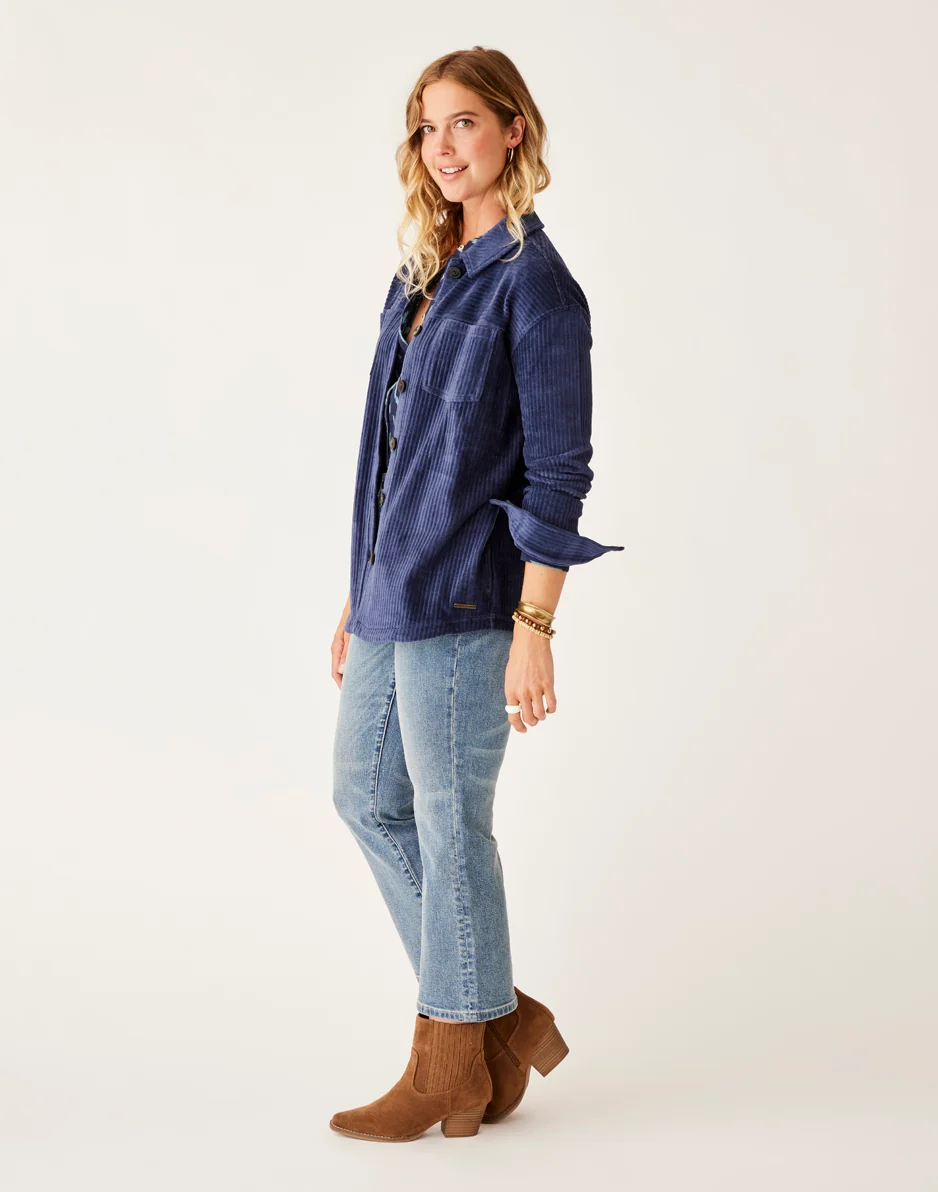 Hudson Stretch Cord Shacket: Navy - Image 3