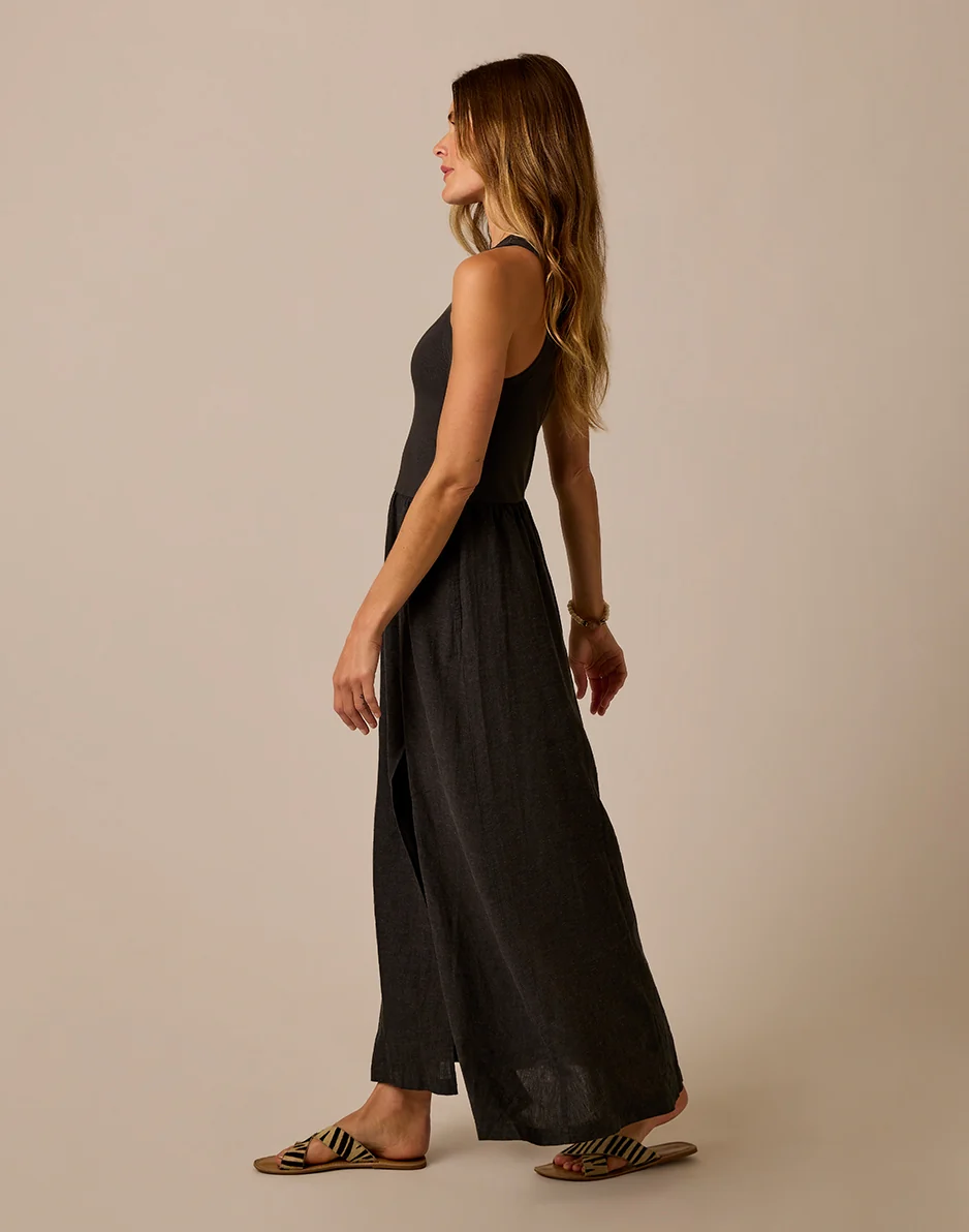 Lark Linen Dress: Black Chambray - Image 4
