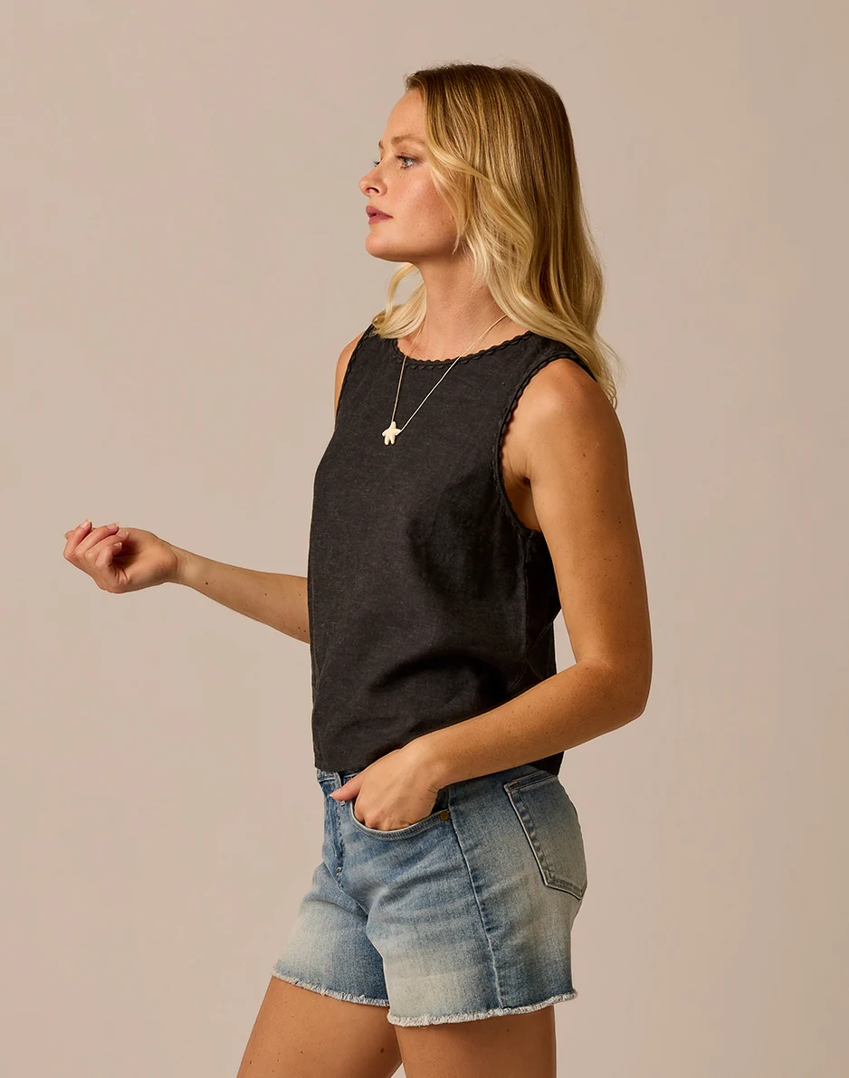 Lou Linen Tank: Black Chambray - Image 3