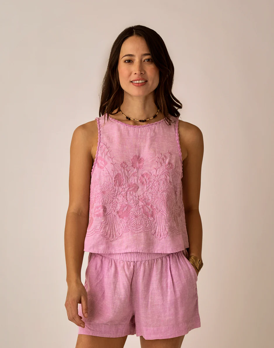 Lou Linen Tank: Lt. Violet Chambray