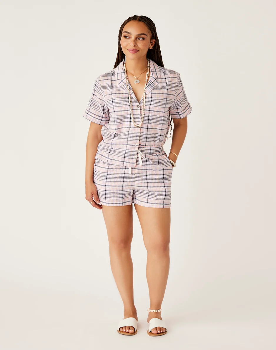Luca Linen Shirt: Navy Plaid - FINAL SALE - Image 4