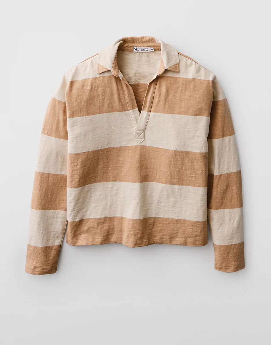 Mara Slub Polo: Biscuit Stripe - FINAL SALE