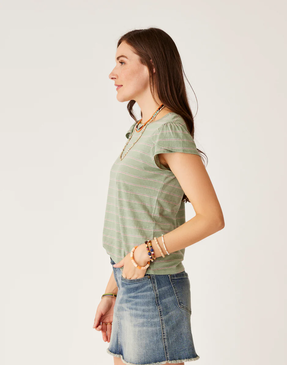 Mila Hemp Top: Lt. Cilantro Mini Stripe - FINAL SALE - Image 2