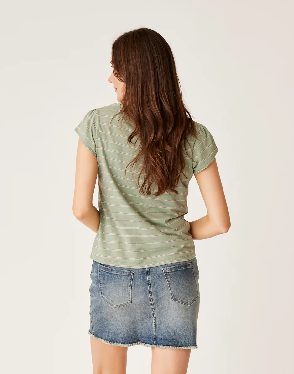 Mila Hemp Top: Lt. Cilantro Mini Stripe - FINAL SALE - Image 3
