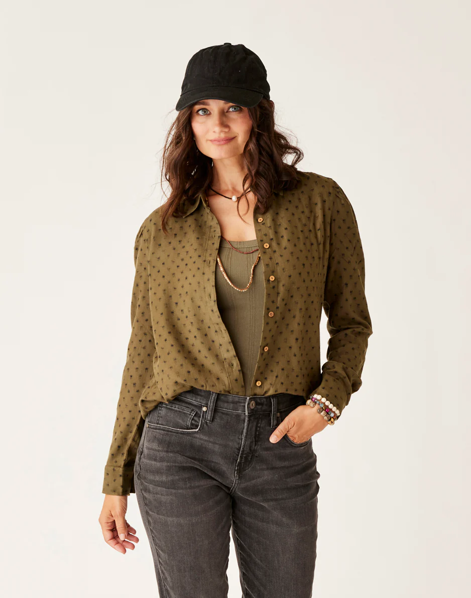 Nadia Twill Shirt: Fir Crosshatch - FINAL SALE