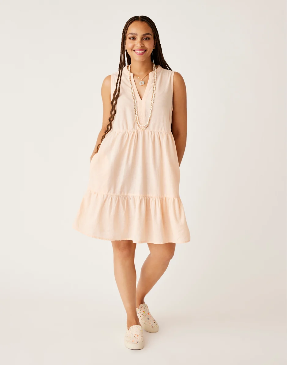 Nellie Linen Dress: Peach Chambray - FINAL SALE - Image 2