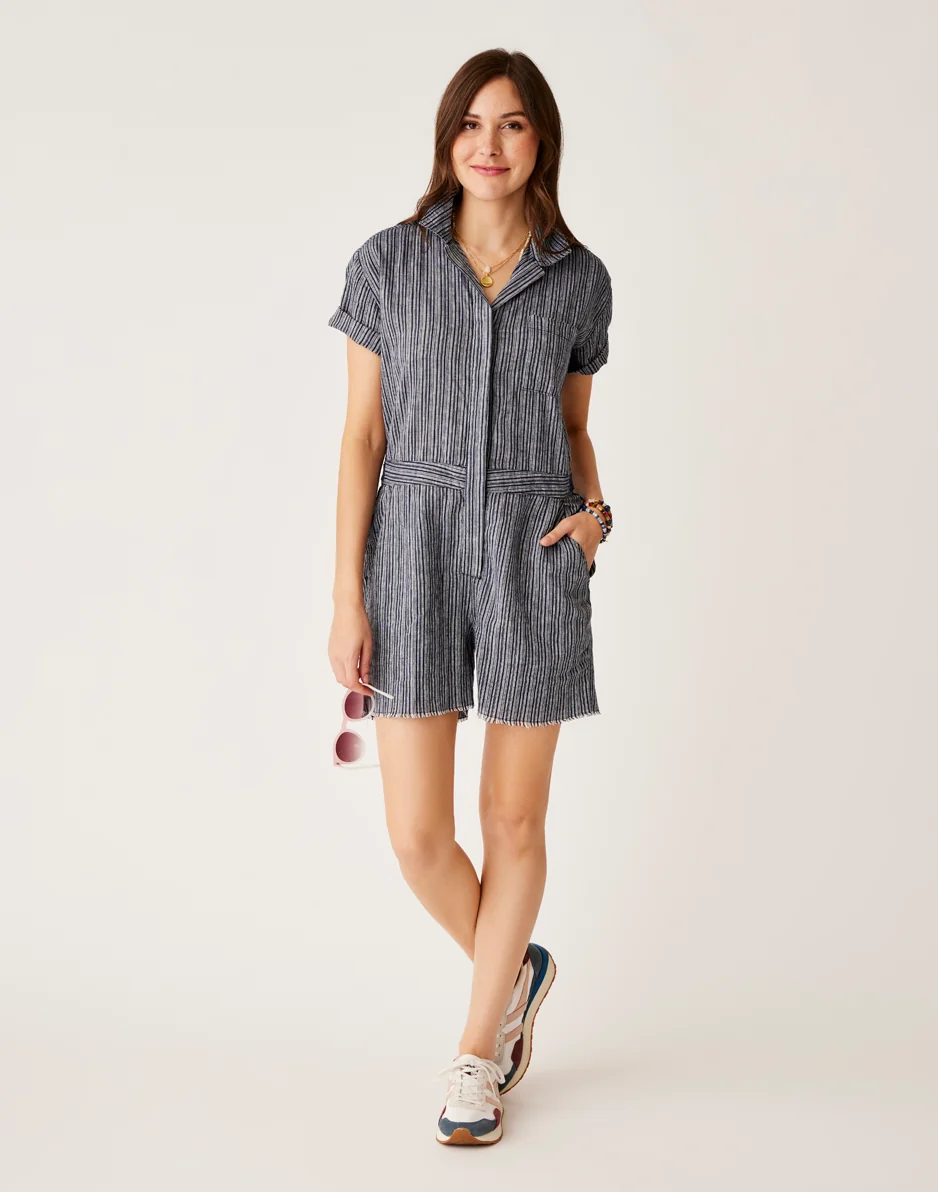 Nyla Linen Romper: Navy Texture - FINAL SALE - Image 3
