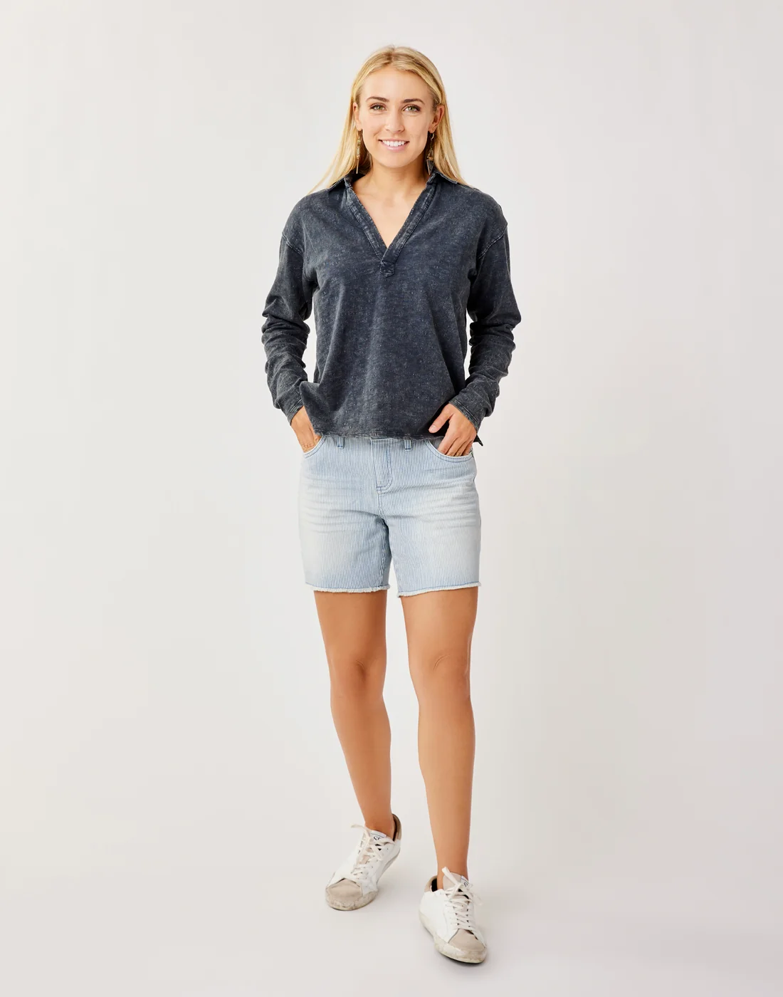 Oahu 6" Railroad Stripe Short: Indigo Stripe - FINAL SALE