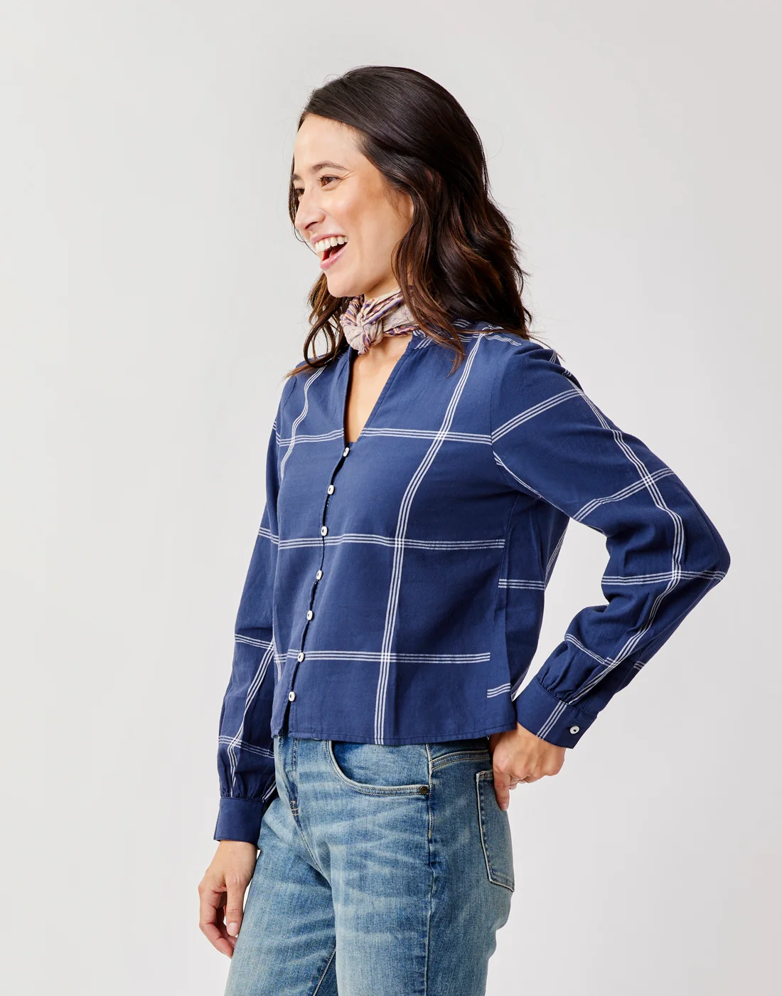 Reagan Twill Long Sleeve: Navy Windowpane - FINAL SALE - Image 2