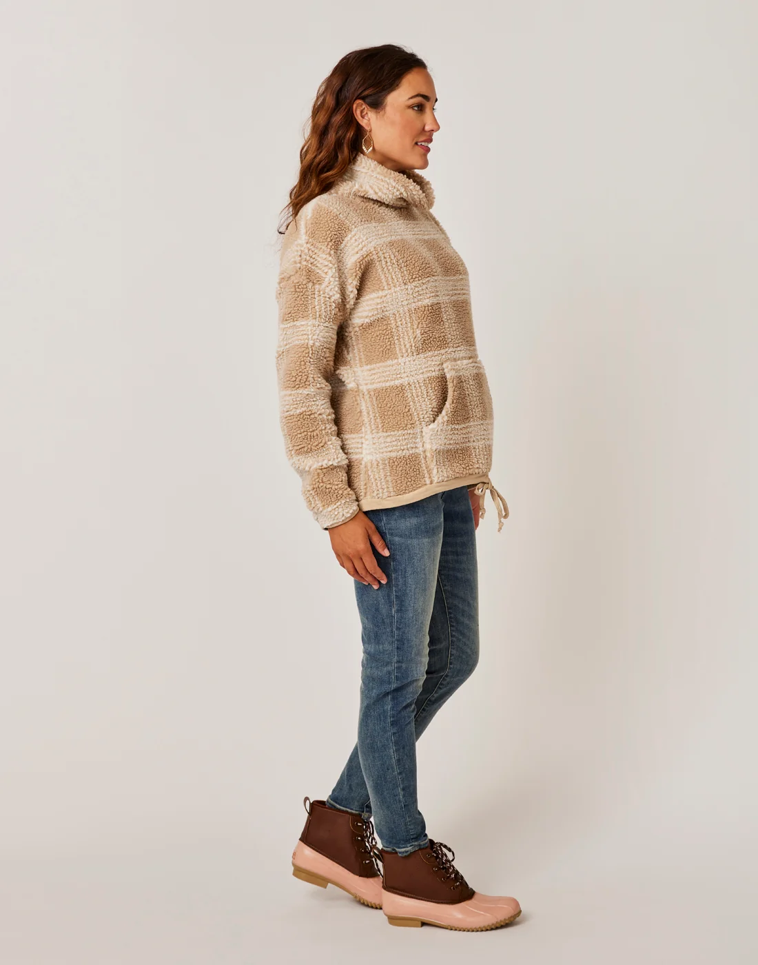 Roley Jacquard Cowl: Lt. Khaki Plaid - FINAL SALE - Image 2