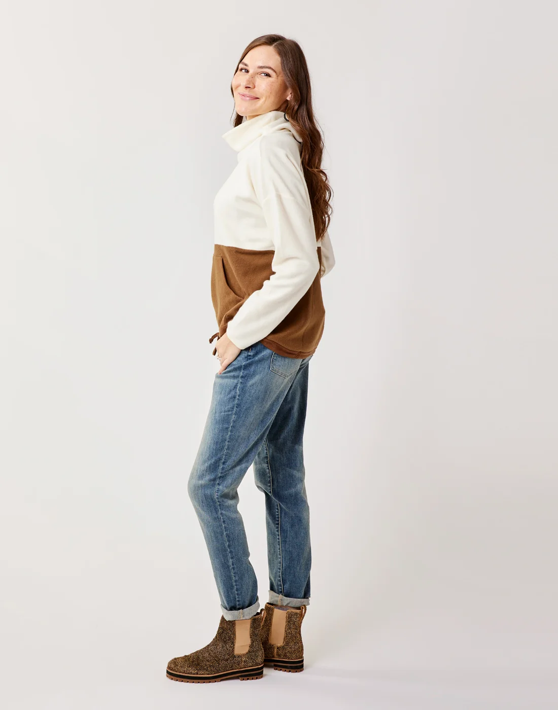 Rowayton Colorblock Cowl: Birch w. Dk. Brown - Image 2