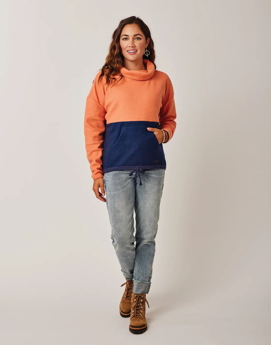 Rowayton Colorblock Cowl: Terracotta w. Navy - FINAL SALE