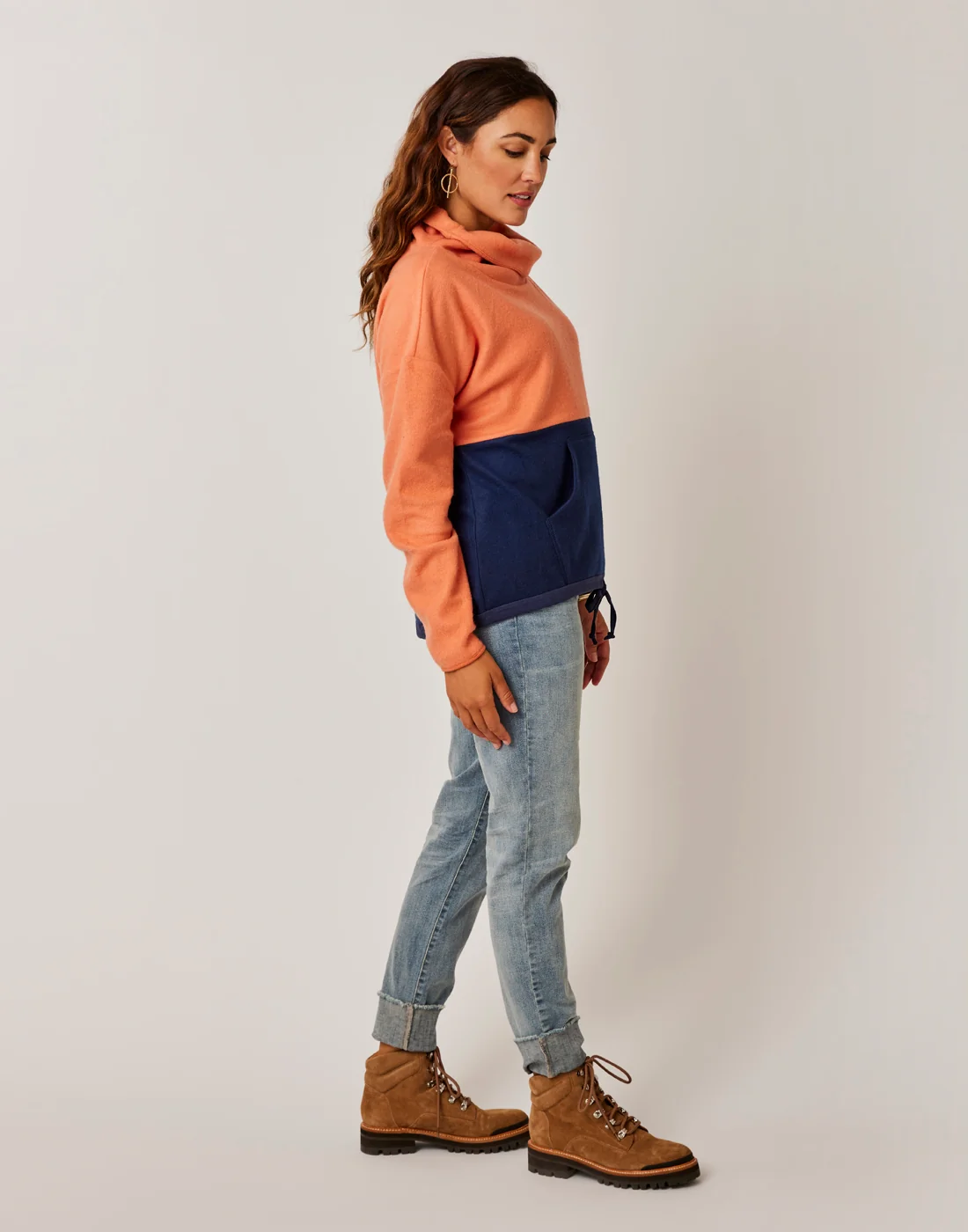 Rowayton Colorblock Cowl: Terracotta w. Navy - FINAL SALE - Image 2