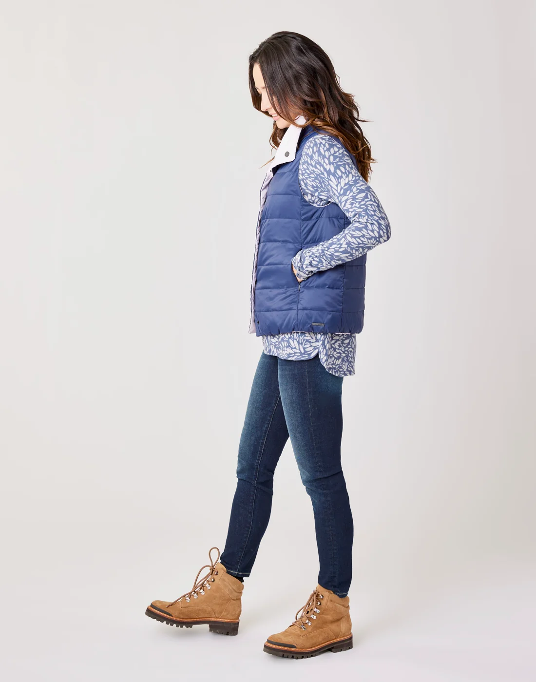 Silverton Reversible Down Vest: Navy/Lavender - FINAL SALE - Image 3
