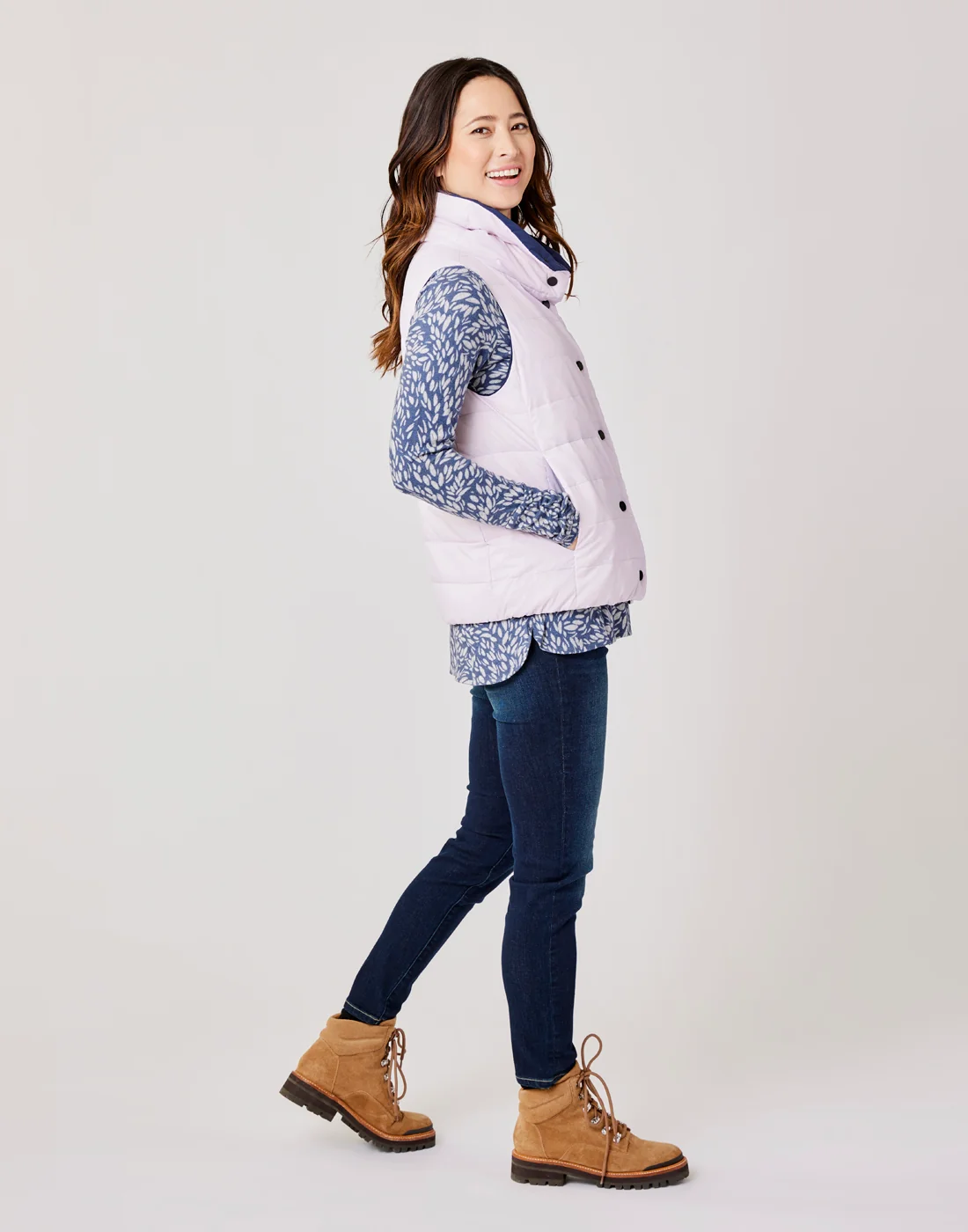 Silverton Reversible Down Vest: Navy/Lavender - FINAL SALE - Image 4