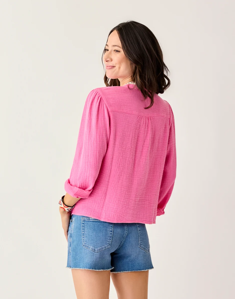 Tatum Double Gauze Shirt: Hot Pink - FINAL SALE - Image 3