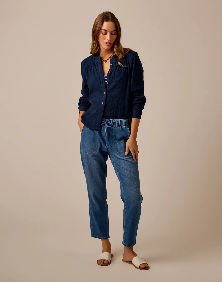 Tatum Double Gauze Shirt: Navy - Image 3