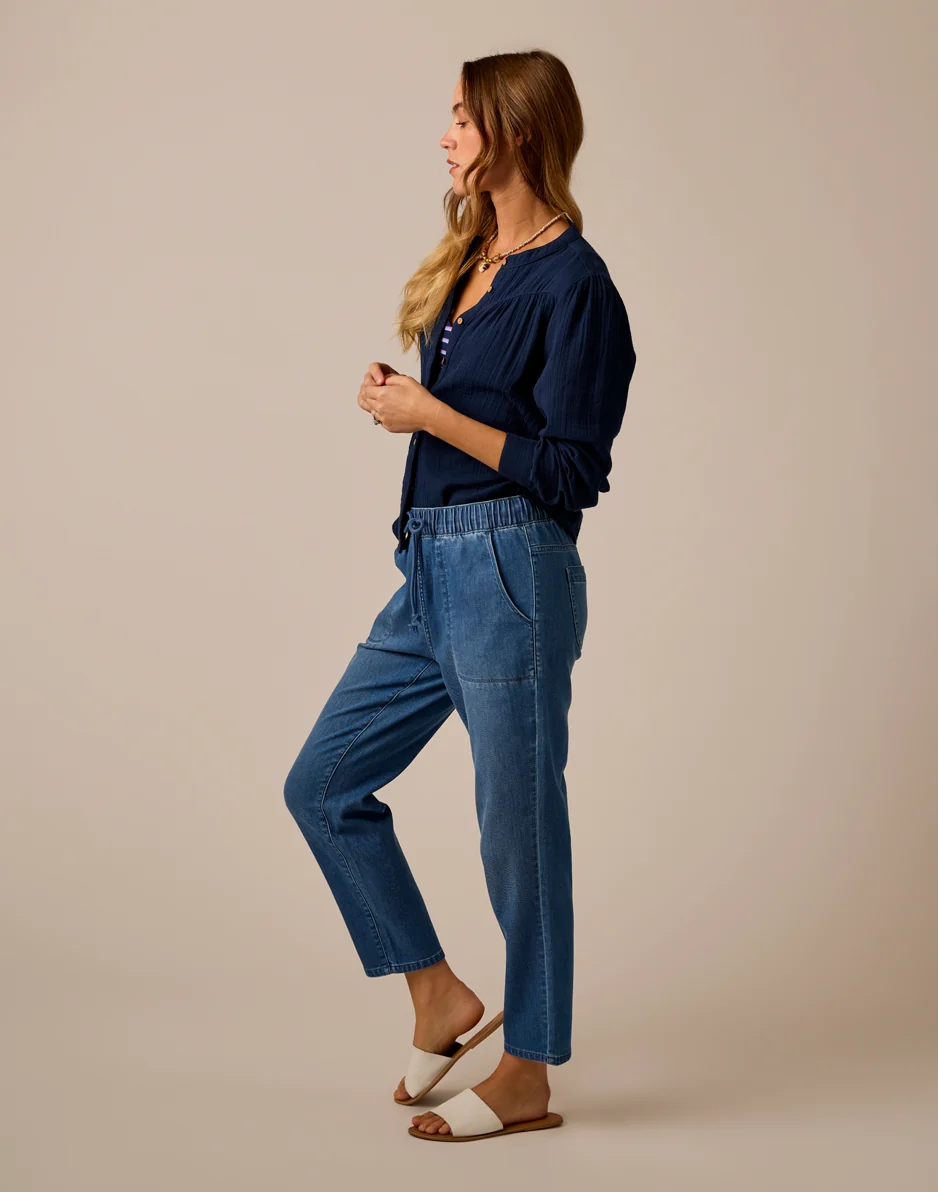 Tatum Double Gauze Shirt: Navy - Image 4