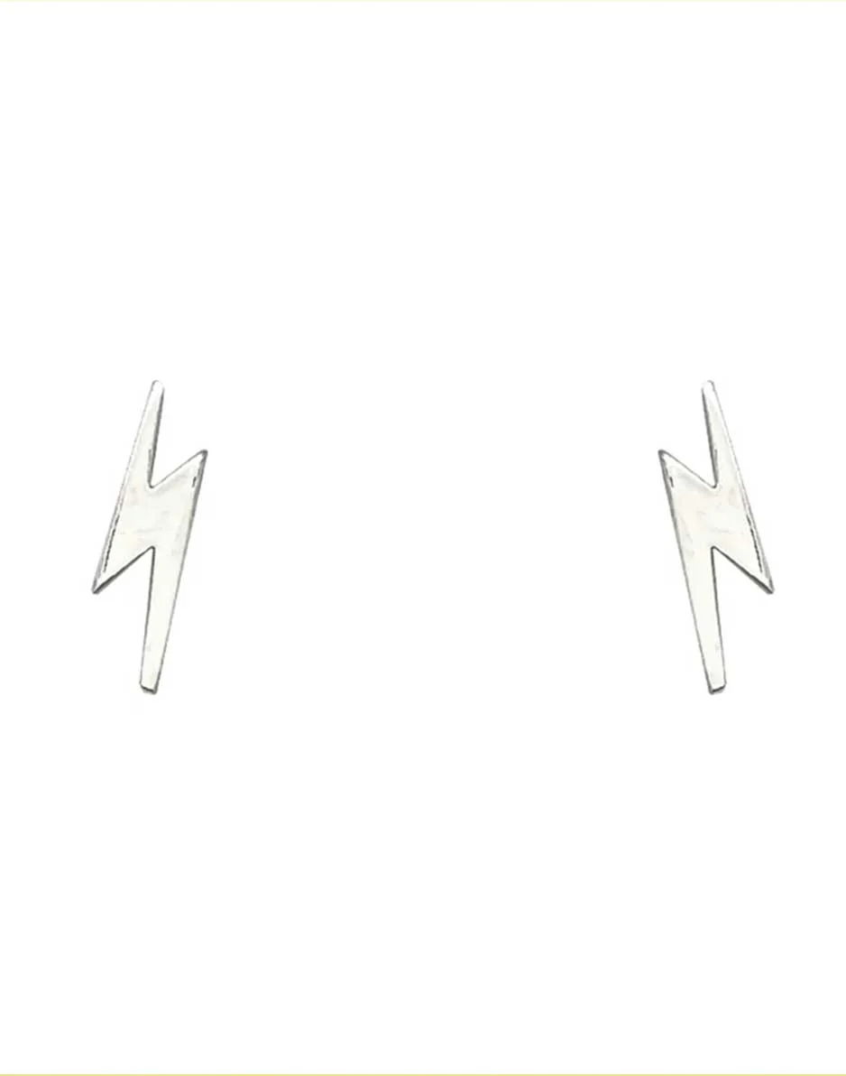 Tiny Charm Post Earrings Lightening Bolt: Silver - Image 2